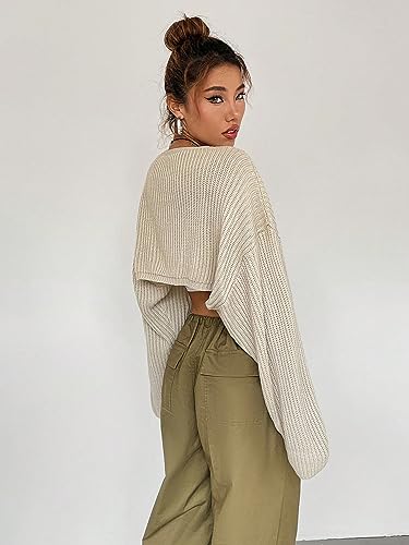 Image of WDIRARA Women's Ribbed Knit Open Front Crop Cardigan Drop Shoulder Long Sleeve Sweater Tops