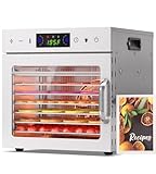 HOPERAN Food Dehydrator Machine with 8 Stainless Steel Trays – Digital Timer & Adjustable Temp Control for Jerky, Herbs, Fruits | Overheat Protection, BPA-Free, Includes Recipe Book