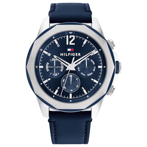 Image of Tommy Hilfiger Analog Navy Dial Leather Strap Watch for Men