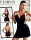 RSLOVE Sexy Dessous Damen Lingerie - Reizwäsche Unterwäsche Babydoll Spitze Chemise Schwarz M