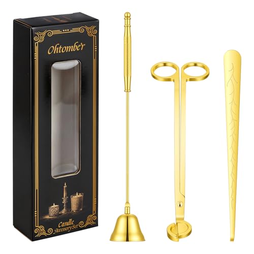 Ohtomber 3 in 1 Stainless Steel Candle Accessory Set Gold Wick Care Tool
