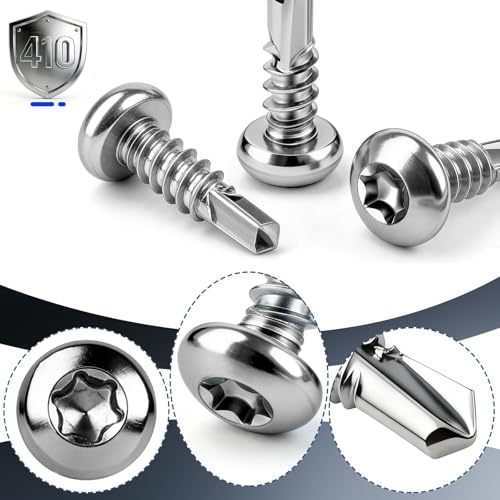 mawmuaw 120 Stk Torx Bohrschrauben Edelstahl M4,2x19 mm Linsenkopf Selbstbohrende Schrauben Edelstah 410 Selbstschneidende Schrauben DIN 7504 Blechschrauben Metalldachschrauben für Möbel Holz Blech