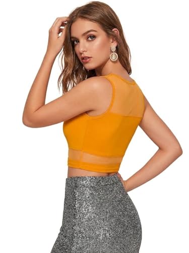 Image of LONDON BELLY Women's Polyester Crop Top with Round Neck Sleeveless Solid Pattern and Crop Length | Womens Crop Tops | Summer Fashion Top Stylish Look
