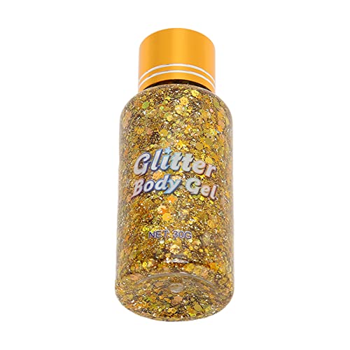 Gel de Glitter para Corpo e Rosto, Gel de Lantejoulas para Corpo Seguro de 1,1 Onças, Ouro Delicado