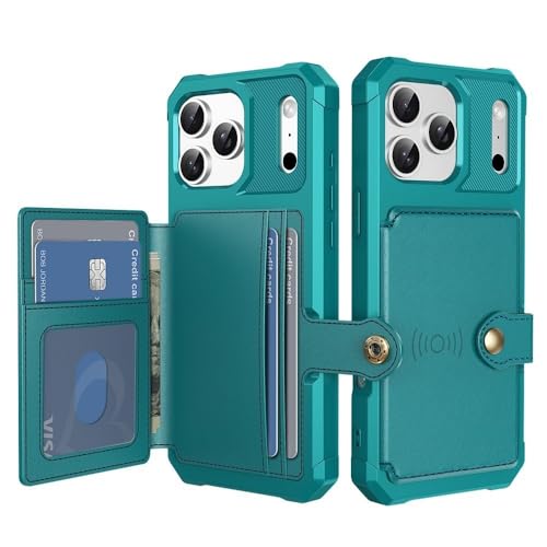 Étui en cuir iPhone 17 Pro vert avec coque silicone rigide