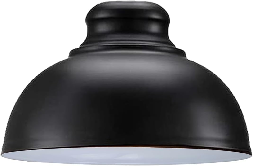 Black White Interior Pendant Lamp Shade 11.42" Farmhouse Dome E26 Metal Shade with Reducer Plate 3-Year Warranty 320g Ceiling Mount for Pendant Light Kitchen Island Wall Sconce Dining Room Bar Café