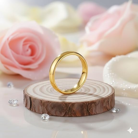 Image of MODEVA inchELEVATE YOUR ESSENCE inch Classic Gold Plated Plain Wedding Band Ring, Minimalist Smooth Design, for Men and Women
