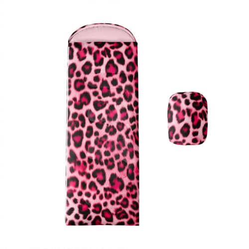 Feelyou Classic Leopard Print Sleeping Bag for Kids Boys Girls Brown White with Compression Sack Lightweight Waterproof Portable for Camping Backpacking