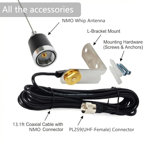 Antena UHF VHF bibanda de 21 pulgadas con base NMO y conector PL259 macho 3
