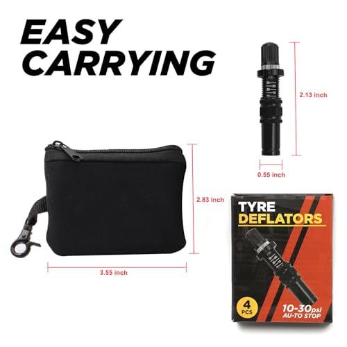 Handfly Desinfladores de pneu, kit de deflator de pneu de parada automática ajustável de 4 peças 10-