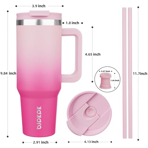 BJPKPK 40oz Stainless Steel Insulated Tumbler With Handle And Lid Straw Travel Coffee Mug Thermal Cup,Cherry Blossom