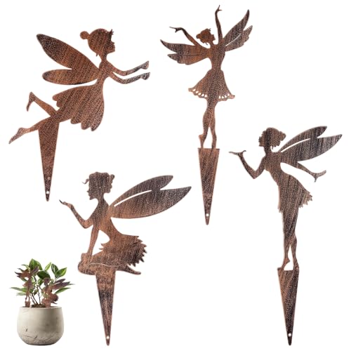 4 Pezzi Decorazioni Giardino Esterno, Elfi Ruggine Decorazione da Giardino,