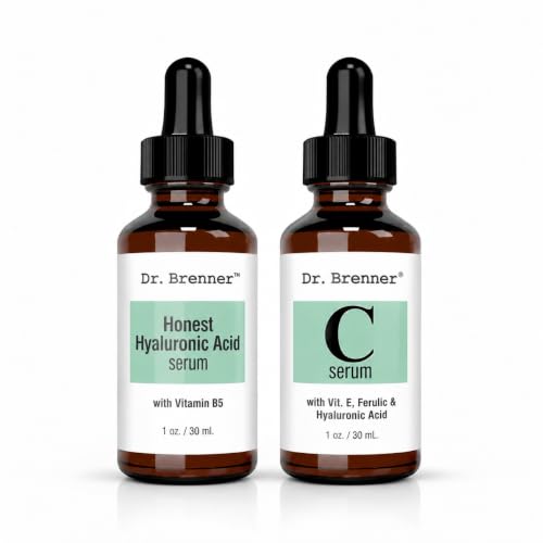 Vitamin C Serum 20% Pure L-Ascorbic Acid, Ferulic Acid, Vitamin E and HA and Hyaluronic Acid Serum with Vitamin B5 for Face and Eyes Natural Anti Aging Anti Wrinkle Set by Dr. Brenner
