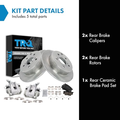 Image of TRQ Rear Brake Pad and Rotor Set Ceramic Rotors Calipers Compatible with 2009-2010 Pontiac Vibe 2009-2013 Toyota Matrix