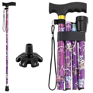 Walking Cane PANZHENG Cane for Man/Woman | Mobility & Daily Living Aids | 5-Level Height Adjustable Walking Stick | Comfortable Plastic T-Handle Portable Walking Stick Folding Cane