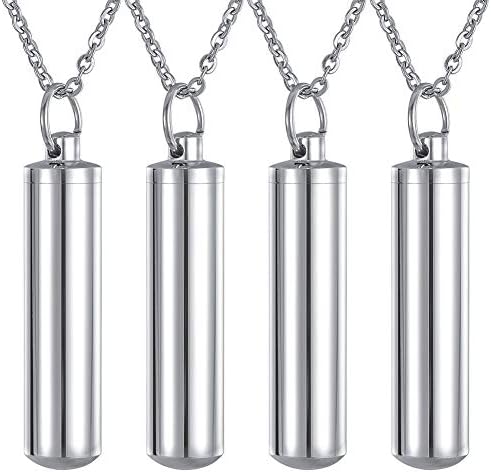 HooAMI Stainless Steel Cylinder Urn Pendant Necklace - Memorial Ash Keepsake - Cremation Jewellery