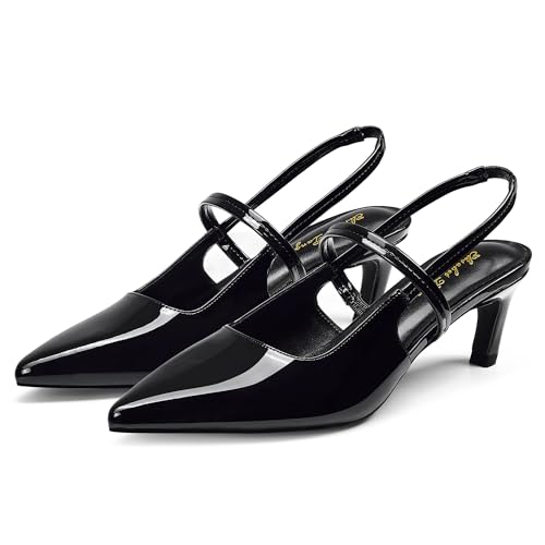 Image of Elisabet Tang Women's Kitten Heel Slingback Low Pumps 3 Inches Stiletto Pointed Closed Toe Elegant Dressy Bridal Wedding Party Shoes