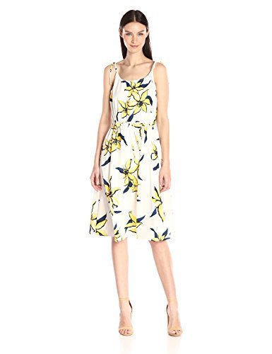 Shoulder-Tie Big Floral Dress, Yellow 