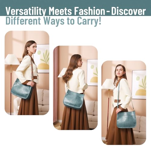 Image of WOOMADA Crossbody Bags for Women Vegan Leather Hobo Handbag Trendy Shoulder Bag with 2 Adjustable Strap(1pc-blue haze)