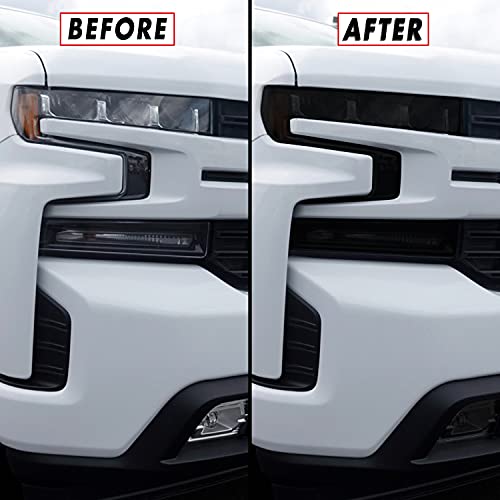 SlickMod PreCut Vinyl Smoke Tint for 2019-2021 Chevy Silverado LTZ, RST & High Country Headlight & Foglight (1. Headlight & Foglight, 20Percent Dark Smoke)