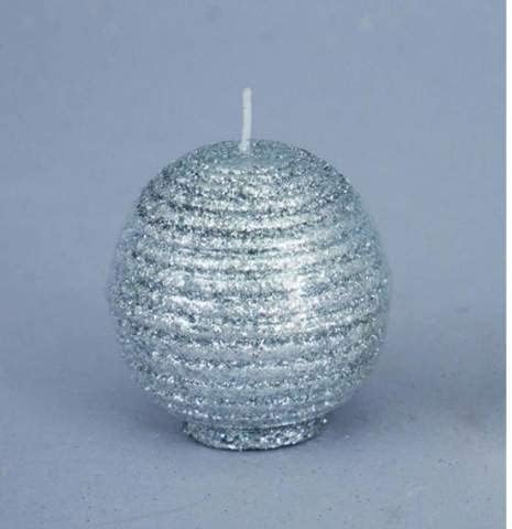 Striped Ball Candle 60 mm Silver