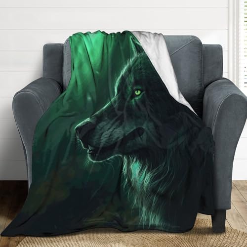Couverture de lit décorative loup vert pour soirées cocooning et lit