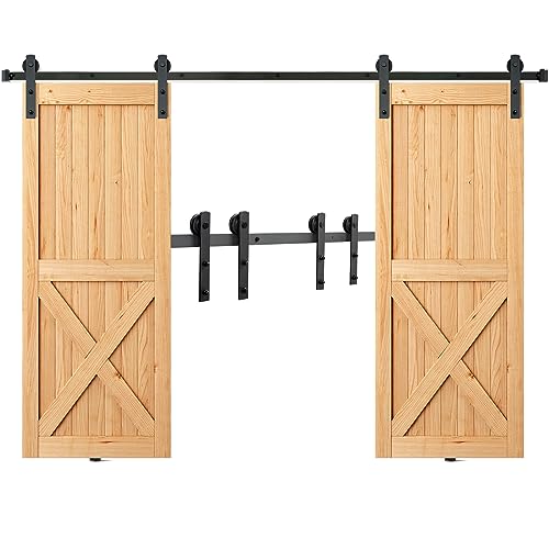 VEVOR Kit de Herrajes para Puertas Corredizas de Granero Riel para Puerta Corrediza de 244 cm para Puertas Dobles Ancho 1,12-1,32 m Espesor 32-45 mm Carga de 150 kg Polea Silenciosa Forma I para Hogar
