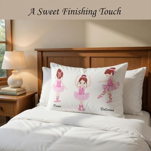 Image of Everyday Kids 2-Pack Standard Size Pillowcases fit Pillows 20 x 26 inch -100% Soft Breathable Microfiber - Perfect for Toddler Little Girl Twin /Full Size Bed - Ballerina