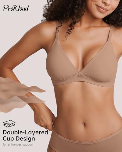 Image of ProKloud WirelessTriangle Bralettes for Women Plunge Unlined Unpadded Bras | No Underwire Comfortable Everyday Tshirt Bra,Hook and Eye Closure