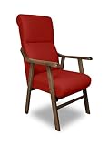 SERMAHOME Butaca Boston, Estructura de Madera de Haya Color Nogal. Tapizado en Tela Antimanchas Color Rojo. Silla Geriátrica para Comedor y Relajación