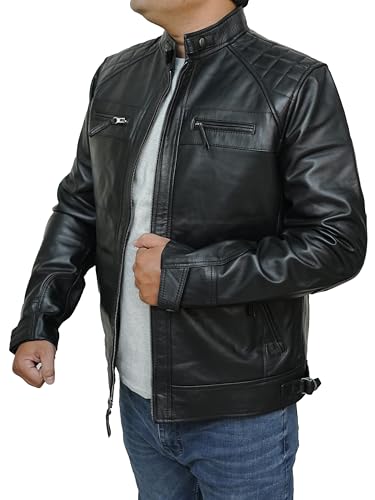Mens Real Leather Lambskin Biker Jacket - Quilted Zip Up Moto Cafe Racer Rider Men Jackets4