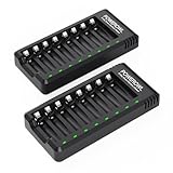 POWEROWL 8 Bay AA AAA Battery Charger 2 Pack, USB High-Speed Charging, Independent Slot, for Ni-MH Ni-CD Rechargeable Batteries