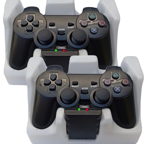 Kit 2 Controles Sem Fio Compatível com PS2 e PS1 DualShock Dupla Vibração Joystick Manete Video Game