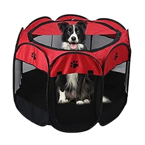 PBOHUZ Haustierzelt -Oxford Cloth Mesh Pet Octagonal Zelt Open Air Übungslaufstall Haus für Hunde und Katzen L