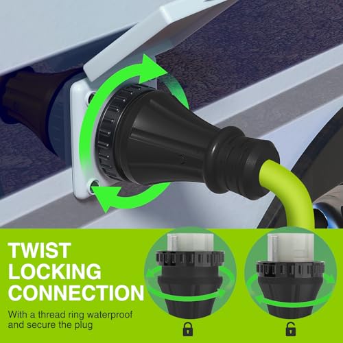 Image of Nilight 25FT 50 Amp RV Locking Extension Cord 250V Heavy Duty 6 /3+8 /1 Gauge Pure Copper STW Wire UL ETL Listed 4 Prong 14-50P SS2-50R Weatherproof Suit for Camper Caravan Trailer Bright Green