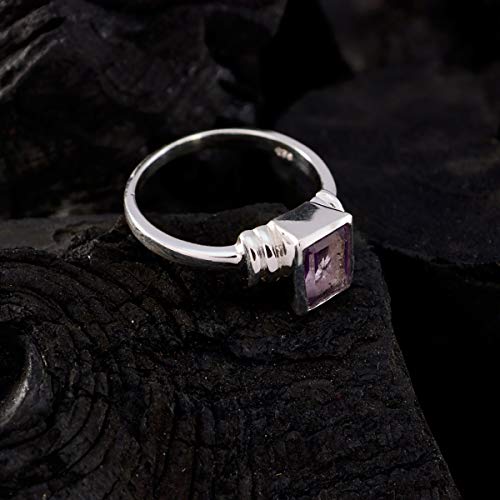 Image of Genuine Gems Octagon Shape One Stone Faceted Amethyst ring-Sterling Silver Purple Amethyst Ring-February Birth Aquarius Astrology Genuine Gems Ring SRAMEFC-6023-9 us