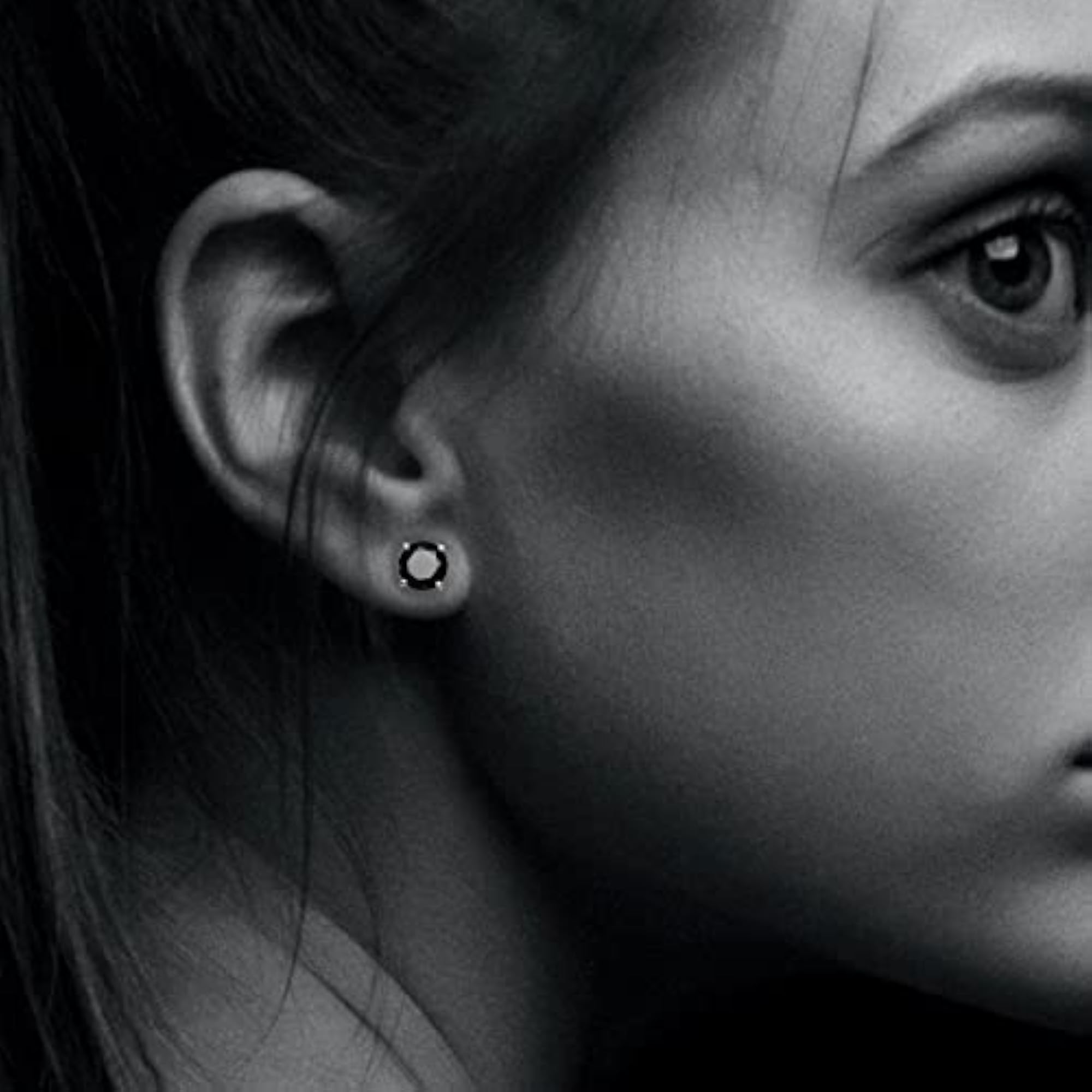 Women's Natural Black Spinel Stud Earrings, 9 MM Round