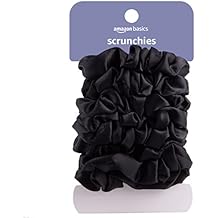 Amazon Basics Satin Scrunchies &ndash; No Crease, No Damage Hair Ties &ndash; Frizz Free, Gentle, Stylish Scrunchies. Black, 8 Count, F