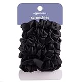 Amazon Basics Satin Scrunchies – No Crease, No Damage Hair Ties – Frizz Free, Gentle, Stylish Scrunchies. Black, 8 Count, For Thin and Normal Hair