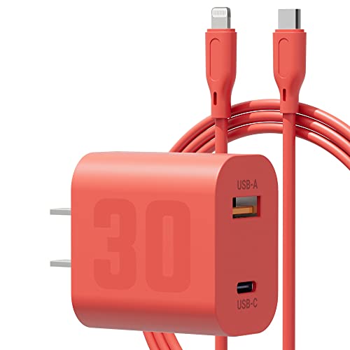 30W Fast Charger USB C Charging Block Dual Port Quick Wall Charger Plug Power Adapter with 5ft [Apple MFI Certified] USB-C to Lightning Cable Cord Compatible for iPhone 14 13 12 11 Pro Max Mini, iPad
