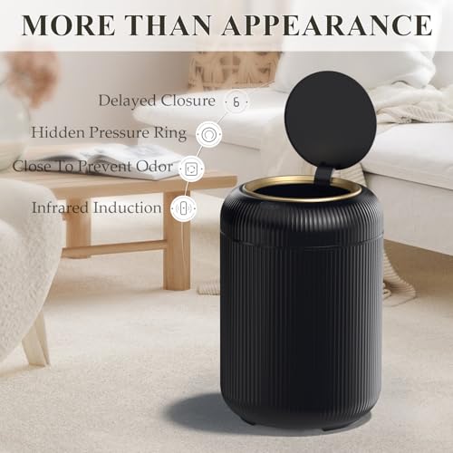 Image of Motion Sensor Bathroom Trash Can with Lid, 3 Gallon / 11L Automatic Bathroom Garbage Can, Smart Black Garbage Can, Touchless Trash Bin, Small Waste Basket for Bedroom, Kitchen, Apartment,Office