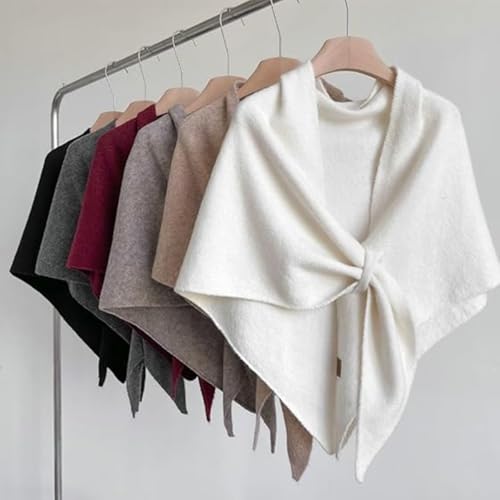 Pashmina Shawl Wraps Women's Knitted Triangle Striped Scarf Warm Cardigan Wool Cashmere Solid Color Tie Up Knotted Design4