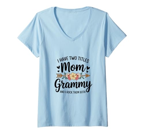 Womens Mom Grammy Mother's Day Woman Mothers Grandma Son Daughter V-Neck T-Shirt