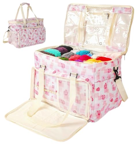 Image of Athena's Elements Knitting & Crochet Organizer Bag - Large Yarn Storage Tote with Padded Interior, Travel-Friendly Craft Project Bag for Knitters and Crocheters