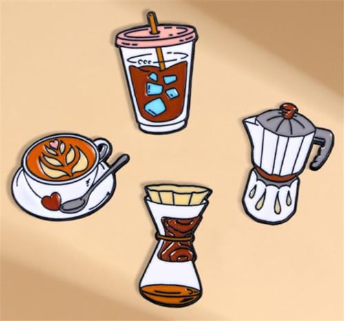Image of 4pcs Coffee Maker Enamel Pins - Barista Friend Collar Lapel Pin Decoration Badge Gift
