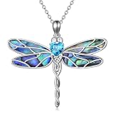 Cargari Dragonfly Necklace 925 Sterling Silver Abalone Shell Dragonfly Necklace for Women mit Heart-Shaped December Birthstone Celtic Infinity Dragonflies Pendant Valentines Jewelry Gifts for Women