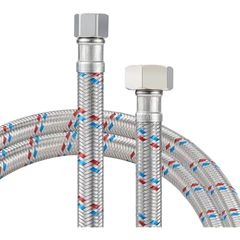 AULLEND Faucet Supply Lines,3/8" Comp x 1/2" FIP Braided Stainless Steel Faucet Water Supply Lines for Bathroom Kitchen Sink Faucet 2Pcs (40mm) Cover