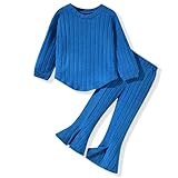 Aalizzwell Girls Clothes 2T Toddler Fall Winter Fashion Rib Knit Slit Pants Outfit Spring Clothing Blue