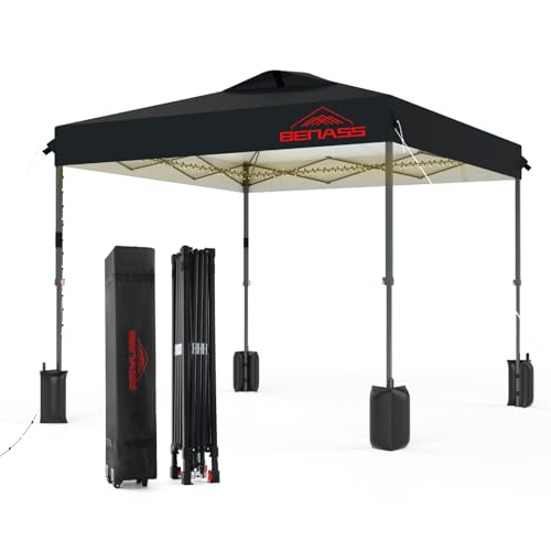 Benass 12x12 Pop Up Canopy, Easy Up Canopy Tent, Heavy Duty Tents for Parties, One Person Set Up Event Tent, Black