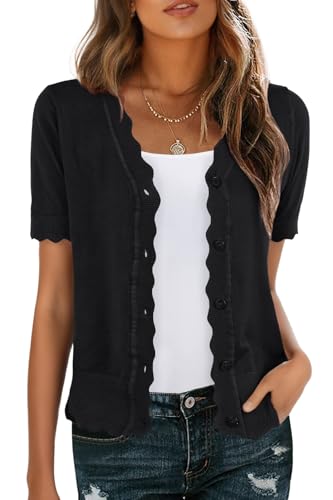 GRECERELLE Womens Summer Lightweight Short Sleeve Cropped Cardigan V-Neck Knit Sweater Shrug for Dressy